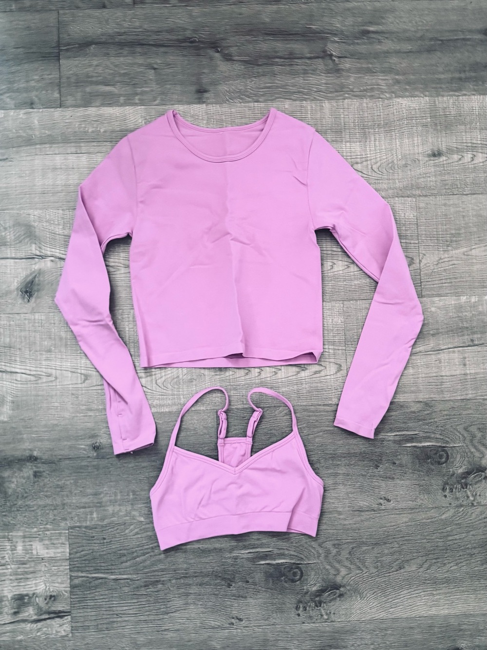 Fabletics Sleek Seamless Low Impact Bra & Long Sleeve Top — Fuschia — Size Small